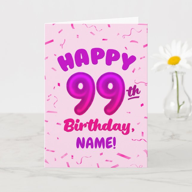 99th Balloon Number Custom Name Birthday Card (Small Plant)