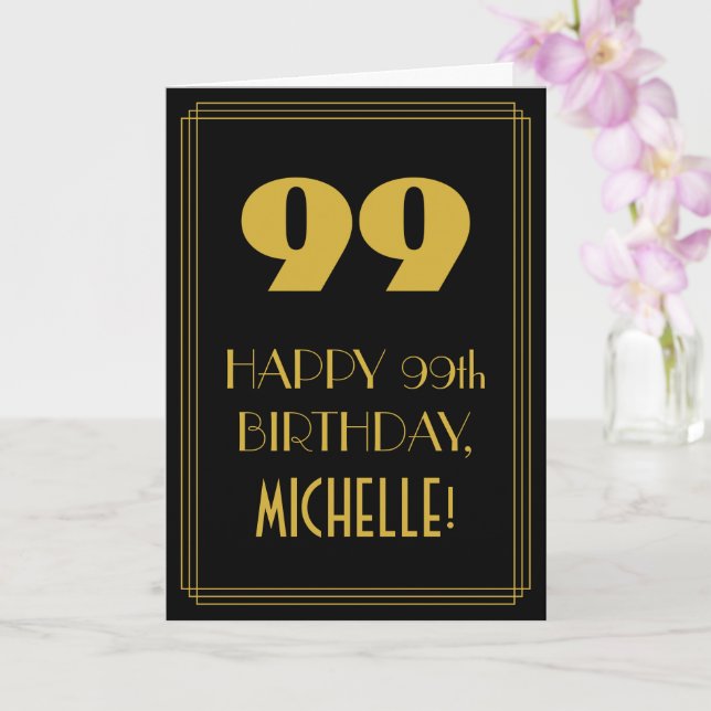 99th Birthday ~ Art Deco Inspired Look "99" & Name Card (Orchid)