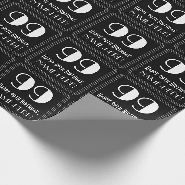 99th Birthday - Art Deco Inspired Look "99", Name Wrapping Paper (Corner)