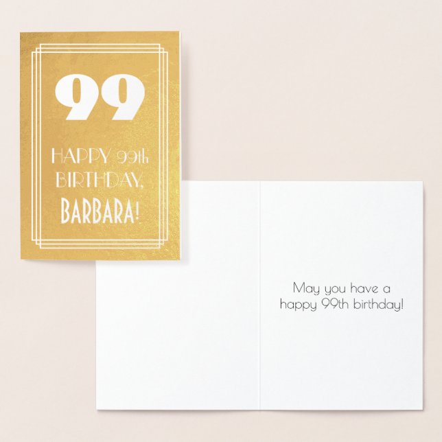 99th Birthday ~ Art Deco Style "99" & Custom Name Foil Card (Display)