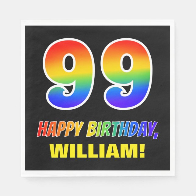 99th Birthday: Bold, Fun, Simple, Rainbow 99 Napkin (Front)