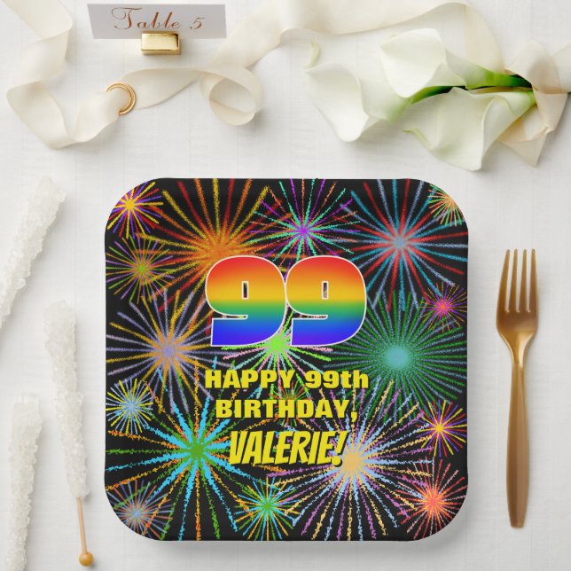 99th Birthday: Colourful, Fun Celebratory Firework Paper Plate (Wedding)