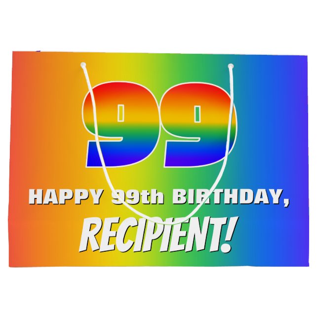 99th Birthday: Colourful, Fun Rainbow Pattern # 99 Large Gift Bag (Back)
