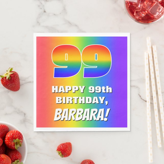 99th Birthday: Colourful, Fun Rainbow Pattern # 99 Napkin (Insitu)