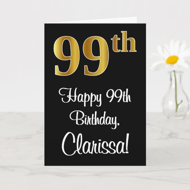 99th Birthday ~ Elegant Luxurious Faux Gold Look # Card (Small Plant)