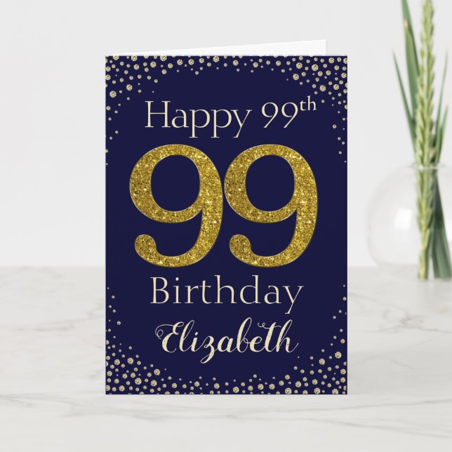 99th Birthday Golden Glitter Card (Front)