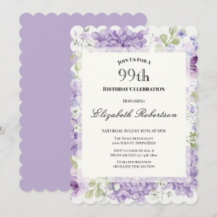 99th Birthday Invitation Elegant Purple Flowers