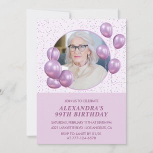 99th birthday invitations Photo Purple Balloons