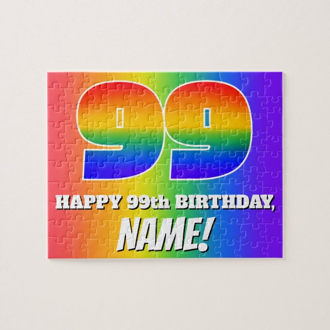 99th Birthday — Multicolored Rainbow Pattern “99” Jigsaw Puzzle (Horizontal)