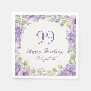 99th Birthday Napkins Elegant Purple Floral