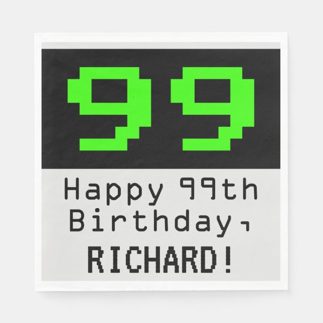 99th Birthday - Nerdy / Geeky Style "99" & Name Napkin (Front)