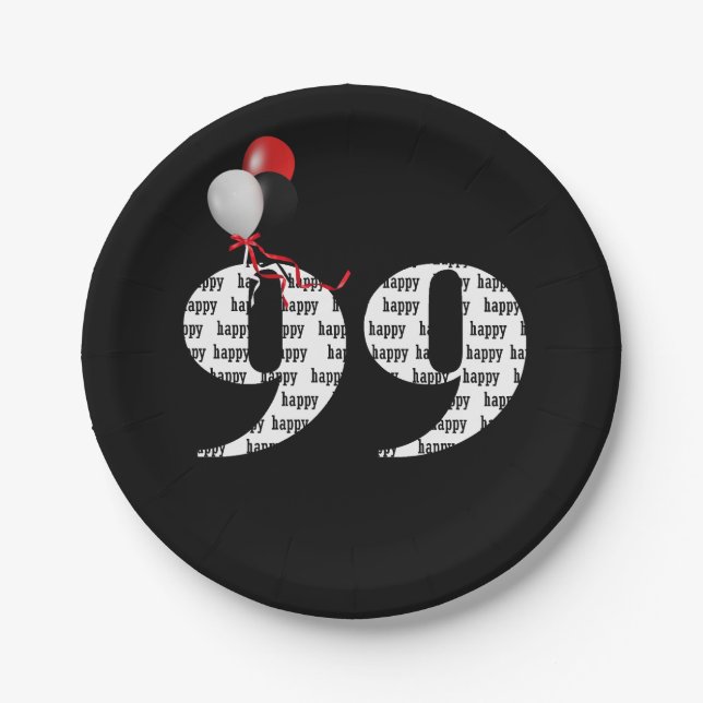 99th birthday party balloons paper plate (Front)