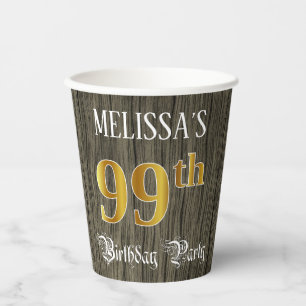 99th Birthday Party — Faux Gold & Faux Wood Look Paper Cups