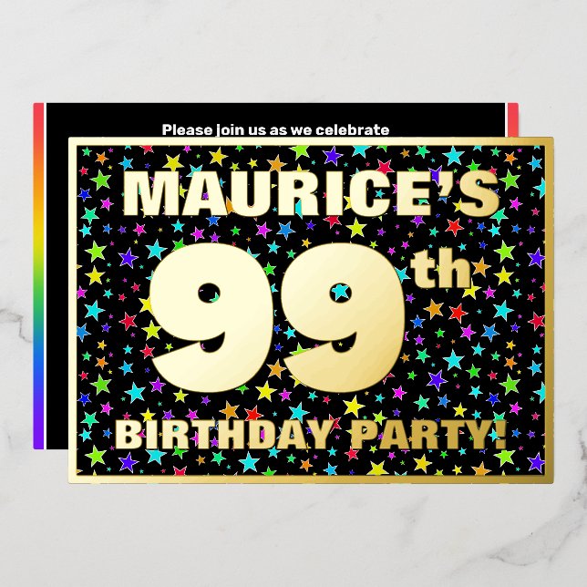 99th Birthday Party — Fun, Colourful Stars Pattern (Front/Back)
