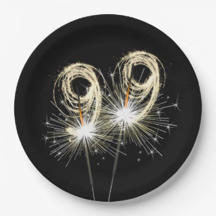 99th Birthday Party Sparklers on Black Paper Plate