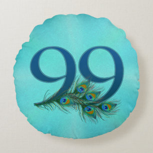 99th Birthday Peacock Feather Number Round Cushion