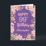 99th Birthday Purple Pink Peach Watercolor Floral Card<br><div class="desc">99th Birthday Purple Peach Watercolor Floral Birthday Card. For further customisation,  please click the "Customise it" button and use our design tool to modify this template.</div>
