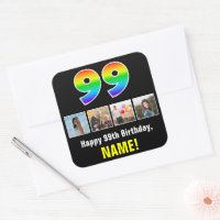 99th Birthday: Rainbow “99”; Custom Photos & Name