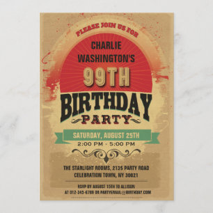 99th Birthday Vintage Typography Grunge Invitation