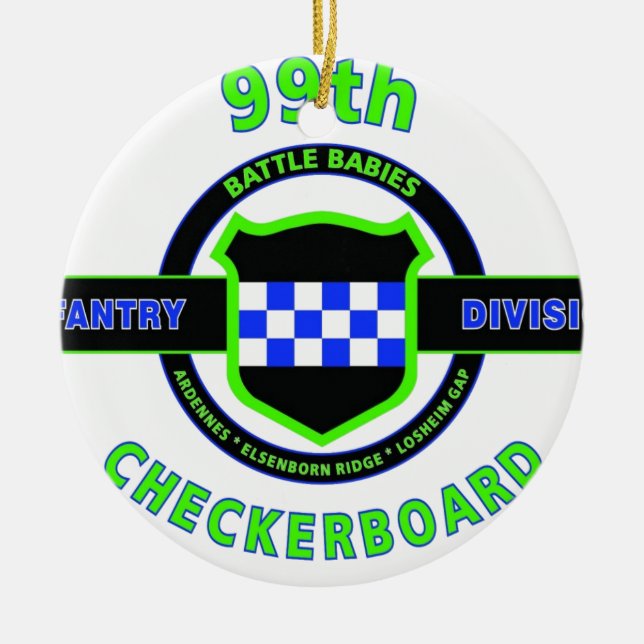 99TH INFANTRY DIVISION "CHECKERBOARD" DIVISION CERAMIC TREE DECORATION (Front)