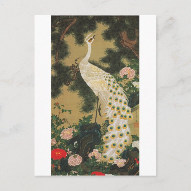 9. 老松孔雀図, 若冲 Old Pine-tree and Peacock, Jakuchu Postcard (Front)