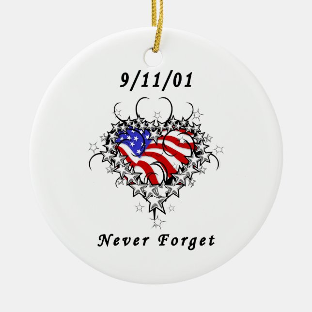 9/11/01 Patriotic Tattoo Ceramic Tree Decoration (Front)