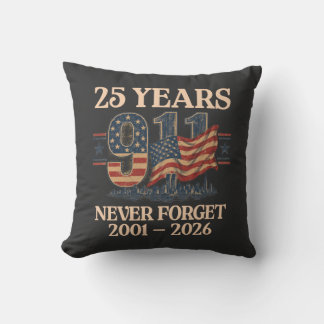 9/11 25 Years Never Forget Vintage American Flag Cushion