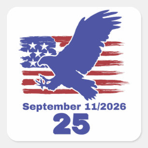 9/11 25th Anniversary Never Forget American Eagle Square Sticker