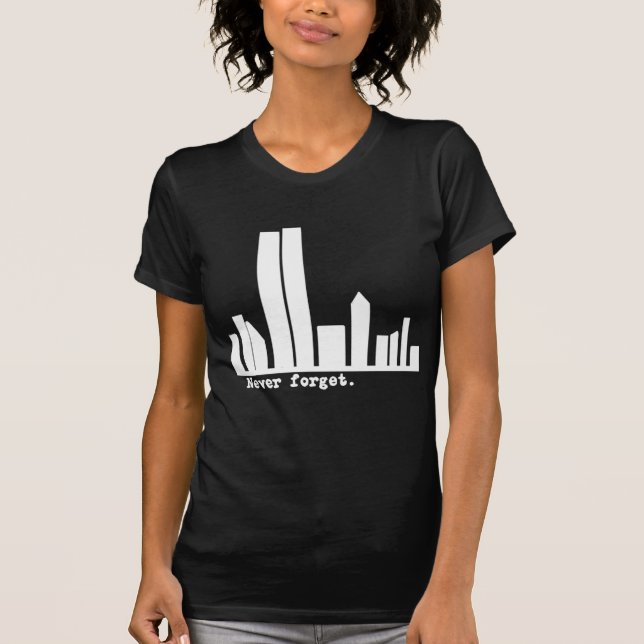 9-11 Never Forget NY Skyline Tshirts, Buttons T-Shirt (Front)
