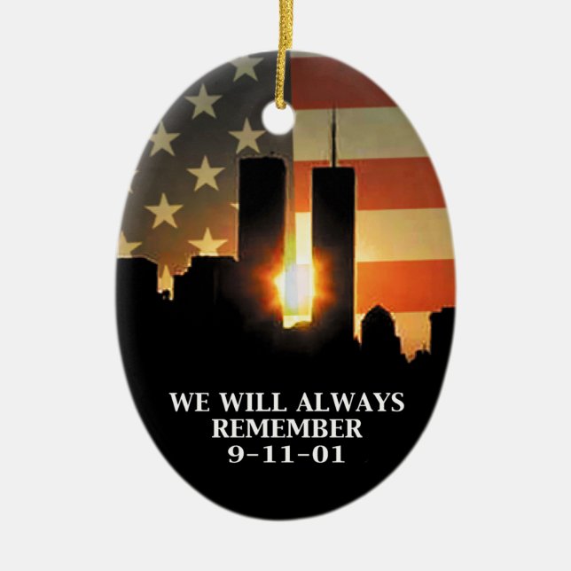 9-11 remember - We will never forget Ceramic Tree Decoration (Front)