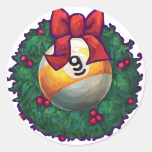 9 ball Christmas Classic Round Sticker