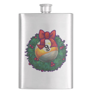 9 ball Christmas Wreath Red Hip Flask