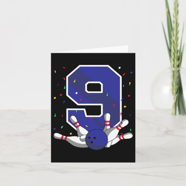 9 Birthday Bowling Bday Party Bowler Celebration 9 Card (Front)