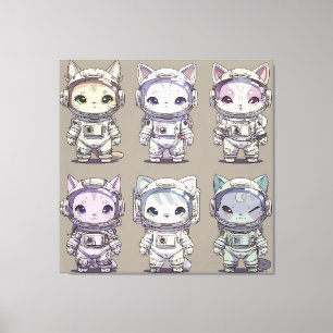 9 Chibi Astronaut Kittens Space Crew Canvas Print