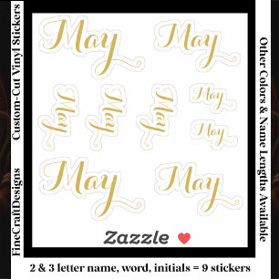 9 Custom Name Word, 2-3 letters Elegant Script Gld