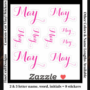 9 Custom Name Word, 2-3 letters Elegant Script Pnk
