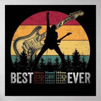 9 Guitarist Dad Guitar Chord Dad Vintage Sunset Poster
