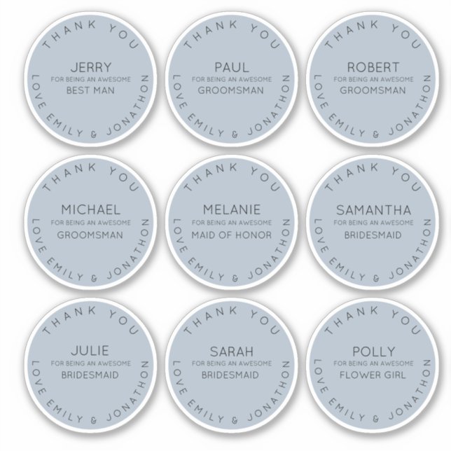 9 Individual Name Thank You Bridal Party Blue (Front)