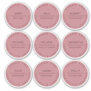 9 Individual Name Thank You Bridal Party Rose Pink