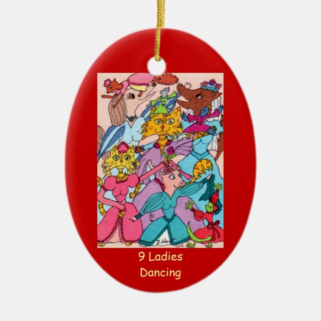 9 Ladies Dancing Ceramic Tree Decoration (Front)