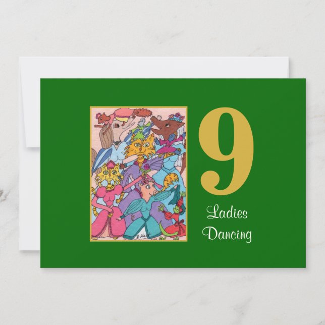 9 Ladies Dancing Cute Animals Custom Christmas Holiday Card (Front)