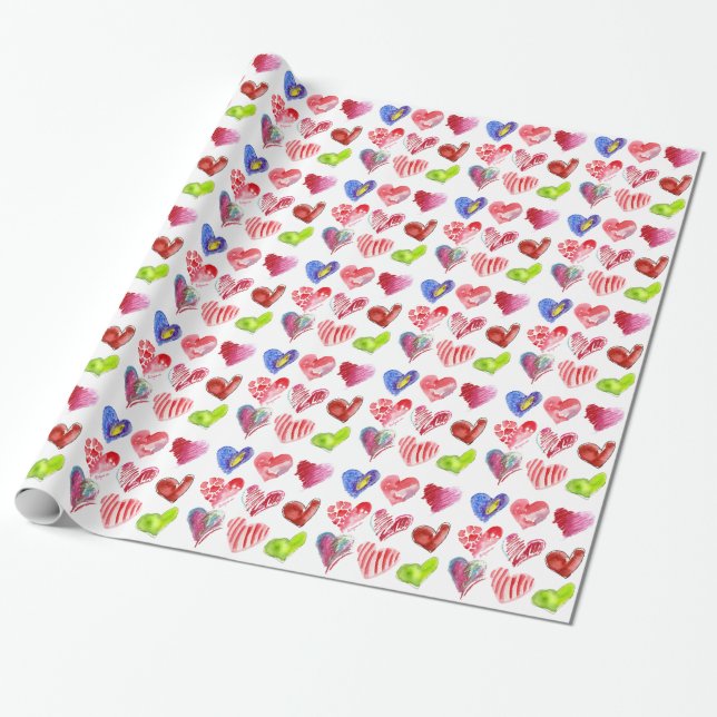 9 Love Hearts Designs Wrapping Paper (Unrolled)
