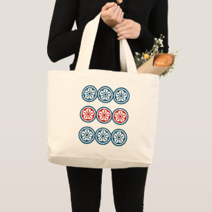 9 mahjong tiles / NINE OF CIRCLES -MAHJONG TILE- Large Tote Bag