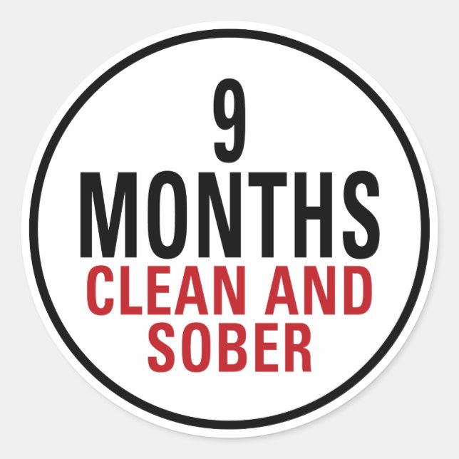 9 Months Clean and Sober Classic Round Sticker (Front)