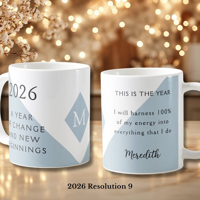 9. New Year Resolution for 2026 Year of Change  Coffee Mug (2026 Year of Change and New Beginnings Dusty Blue Resolution 9 Coffee Mug)