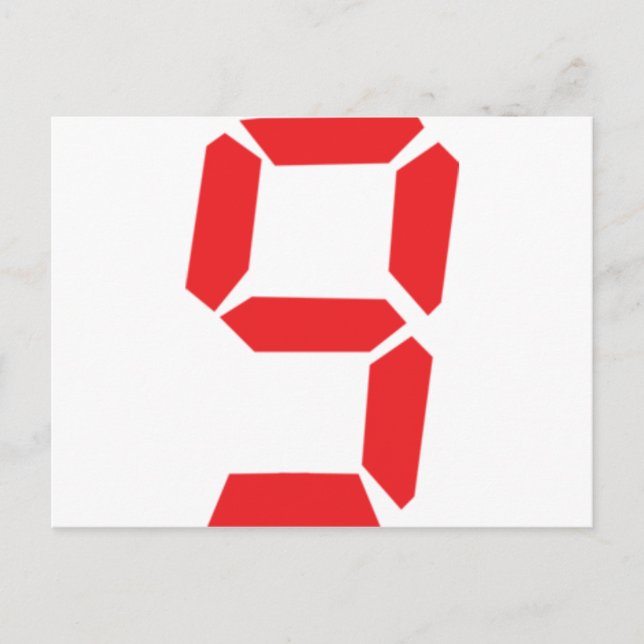 9 nine red alarm clock digital number postcard (Front)