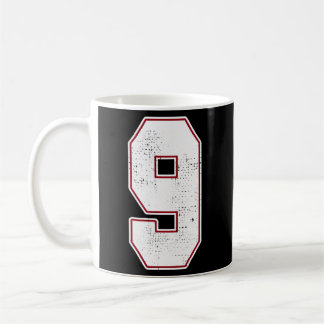 9 Outline Number 9 Varsity Fan Sports Team Black J Coffee Mug