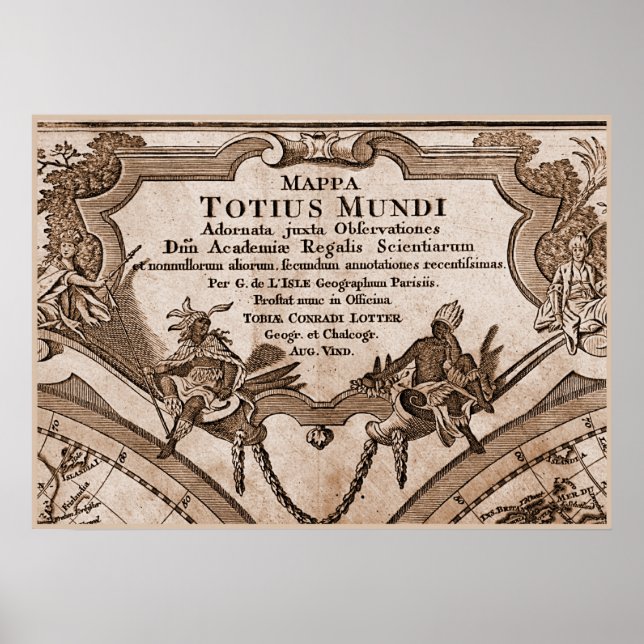 9 Panel Sepia Version de L'Isle World Map Frame 2 Poster (Front)