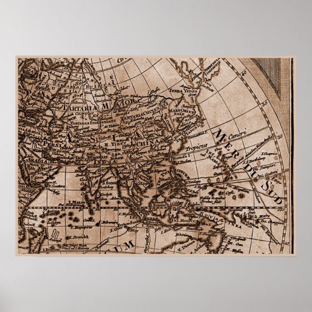 9 Panel Sepia Version de L'Isle World Map Frame 6 Poster (Front)