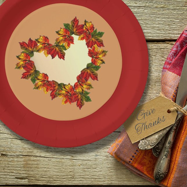 9" Paper Plate Fall Leaves Heart Design (Creator Uploaded)